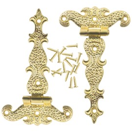 Unlorspy 4Pcs Antique Gold Medieval Door Hinges, 4.45" x 2.72"