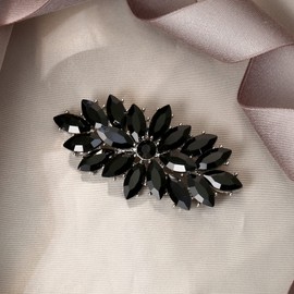 EVER FAITH Marquise Austrian Crystal Booming Flower Brooch Holiday Corsage Jewelry for Women Black Silver-Tone -1.3 Inches