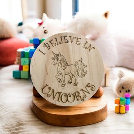 Ashton and Finch Unicorn Coaster Laser Engraved with I Believe in Unicorns - Wooden Coaster with Magical Unicorn Design for Unicorn Lovers and Themed Decor