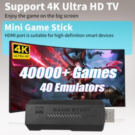 Wireless Retro Game Console, 64G Game Stick Built in 30,000 Games, 40+ Emulators, Dual Wireless Controllers, Plug & Play Video Game Consoles, 4K HDMI Nostalgia Stick Game for TV