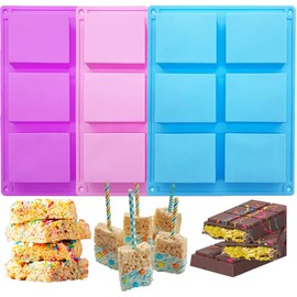 Rice Snacks Molds for Rice Krispy Treat Baking, 3pcs 6-Cavity Dubai Deep Chocolate Bar Mold for Baking Rice Cereal Bars, Chocolate, Brownies, Cornbread, Pudding, and Butter