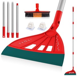 Magic Air Broom Household Silicone Broom for Floor Cleaning, Multifunctional Floor Squeegee with 60’’ Aluminum Adjustable Handle, Pet Hair for Glass, Fine Dust, Hair, Liquids (Red)