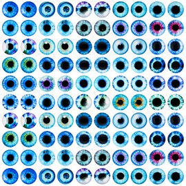 100PCS 12MM Mixed Color Glass Dragon Eyes Flatback Glass Cabochons Blue Glass Eyes for Crochet Clay Animal Doll Making Sculptures Props and DIY Jewelry Making Findings