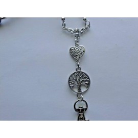 Handmade TREE OF LIFE GRAY CRYSTALS BEADED LANYARD ID BADGE HOLDER NECKLACE CHAIN