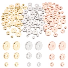 BENECREAT 108Pcs 9 Styles Brass Disc Spacer Beads, 3 Size Gold Silver Rose Gold Flat Jewelry Metal Spacers for Bracelet Necklace Jewelry Crafts Making