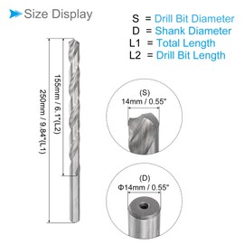 CoCud Extra Long Spiral Drill Bit 14 mm x 250 mm High-Speed Steel Straight Shank Twist Drill Bit - (Application: for Metal Woodworking Plastic Aluminium)