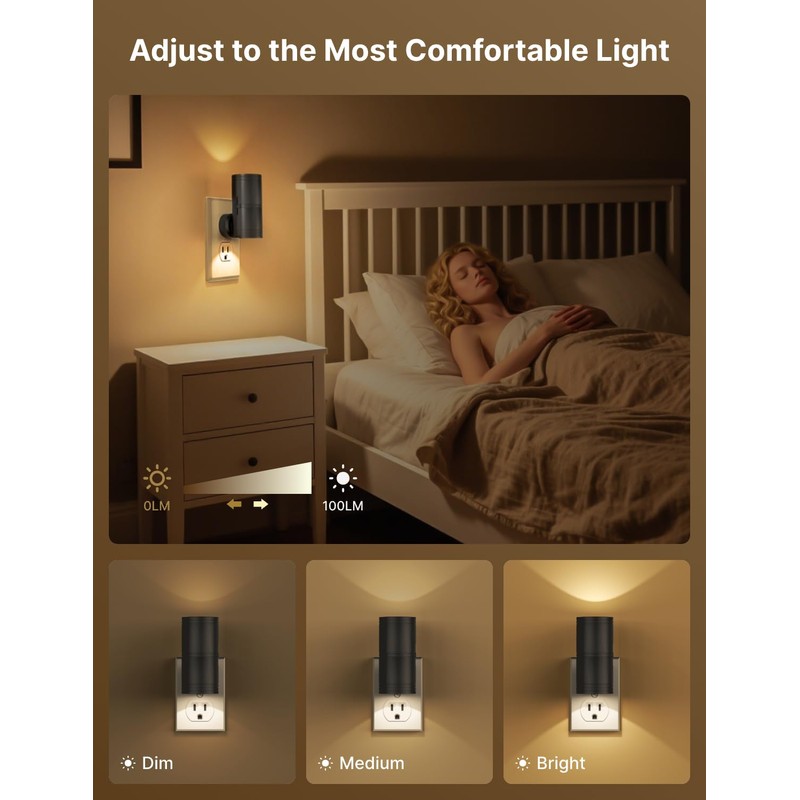Likelgn Night Light Plug into Wall, 2 Pack Dimmable LED