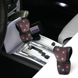 PACLVIO Bling Bling Auto Gear Shift Knob Cover, Car Knob Gear Stick Protector, Auto Shift Gear Cover with Crystal Glitter Bling Rhinestones, Universal Vehicle Decoration Accessories for Women (AB)