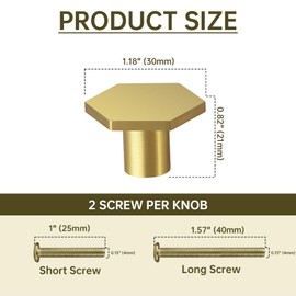 MODMONE 1.18" Cabinet Knobs Solid Brass Dresser Knobs Gold Cabinet Knobs Hexagonal Brushed Gold Dresser Knobs for Cabinets, Drawers, Lockers, Shoe Cabinets, Closet 10PACK