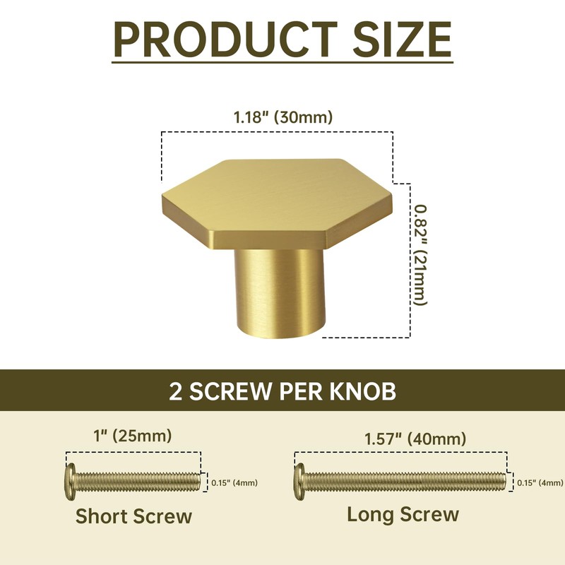 MODMONE 1.18" Cabinet Knobs Solid Brass Dresser Knobs Gold Cabinet