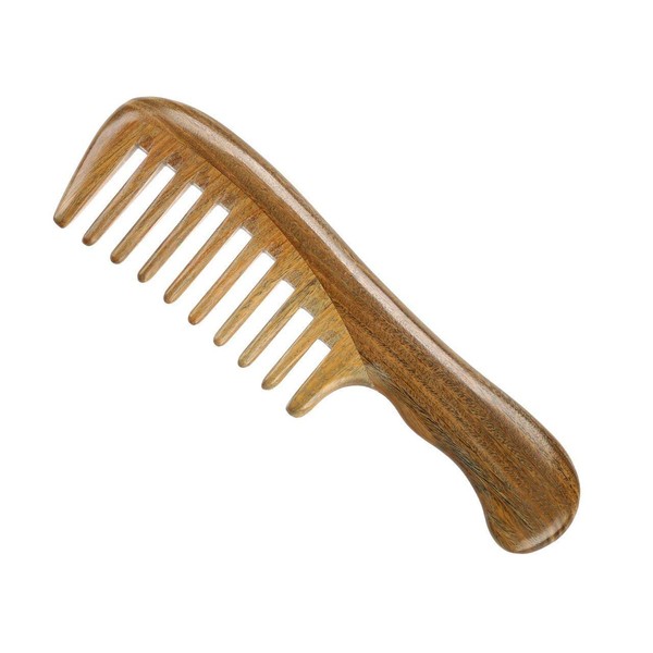 CareforYou Hair Comb Wide Tooth Handmade Comb Premium Quality Natural Green Sandalwood No Static Hair Comb with Aromatic Scent (Pack of 1)