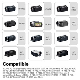 CA-110 AC Power Adapter USB Cord Compatible with Canon VIXIA HF R800 R700 R600 R500 R400 R300 R200 R62 R60 R52 R50 R42 R40 R32 R30 R21 R20 M500 M52 M50, LEGRIA HF R206, R26 Camcorders, 4ft