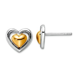 925 Sterling Silver Rhodium Plated and Gold Plated Love Heart Post Earrings 9.3x10.4mm Wide Stud Earring for Women