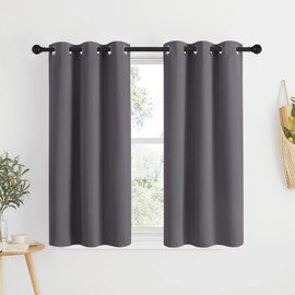 NICETOWN Grey Blackout Curtain Panels 48 inch Long Set of 2 for Bedroom, Thermal Insulated Grommet Top Light Blocking Draperies and Drapes for Basement (W34)