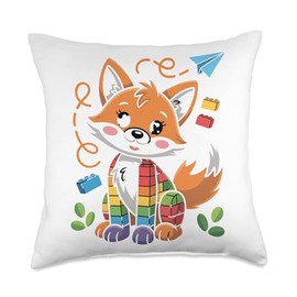 Rainbow Fox Playful Cubes Fun Time Throw Pillow