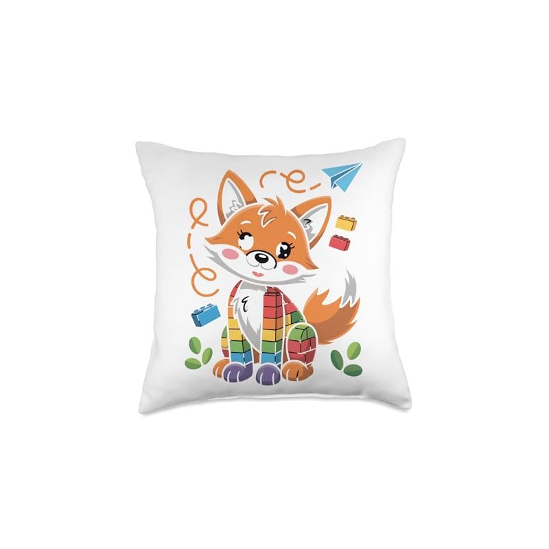 Rainbow Fox Playful Cubes Fun Time Throw Pillow