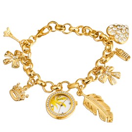 FORSINING Women's Premium Accented Gold-Tone Charm Bracelet Watch