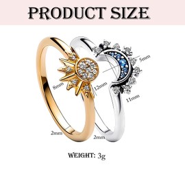 xlwen Sun and Moon Ring Set, 1 Pair Sun and Moon Rings, Sun Moon Ring Gold Silver Set, Sun Moon Ring Set, Sun and Moon Ring Set, It is the Best Choice to Give Friends, Girlfriends, Wives or Relatives,