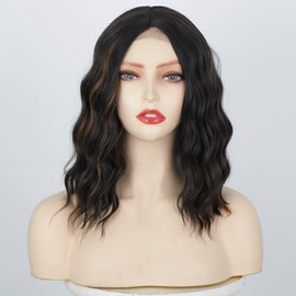 Luovce Synthetic Wigs For Women Shoulder Length Short Wavy 14 inches Small-Part-Lace Front Wigs (P2/30#)
