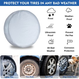 Jusen Durable Tire Cover Set of 4 - Heavy Duty Outdoor Waterproof Sunscreen Dustproof Tire Wheel Protector for Trailer, Camper, RV, Truck, SUV (Silver, S-13-15 Inch Tire Diameters)