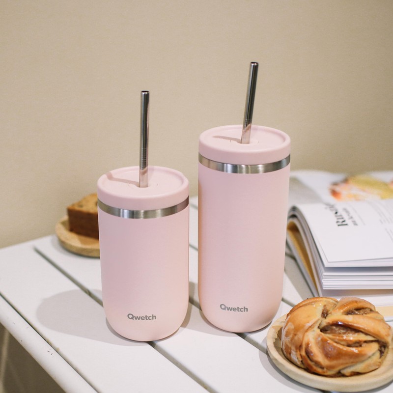 Qwetch - Cold Cup Thermoskanne, 470 ml, Pastellrosa, 24 Stunden