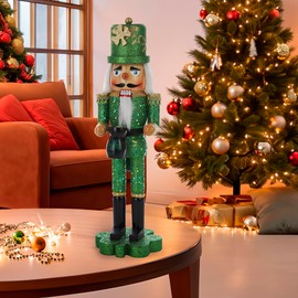 Kurt Adler 15-Inch Wooden Irish Nutcracker on Shamrock Base,Green