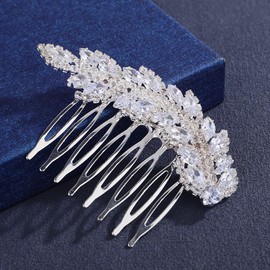 Missgrace Silver Sparkling Leaf Bride Wedding Hair Comb Rhinestone Crystal Bridal Headpiece Hair Accessories for Women