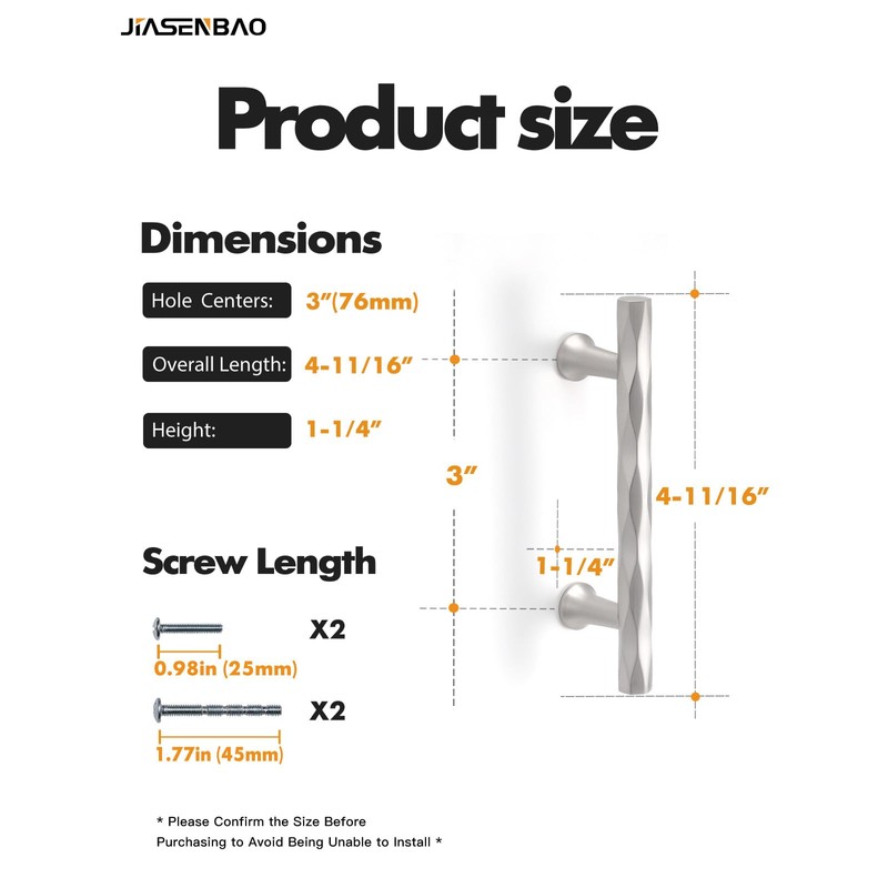 JIASENBAO Brushed Nickel Cabinet Pulls 3" Hole Center 10 Pack