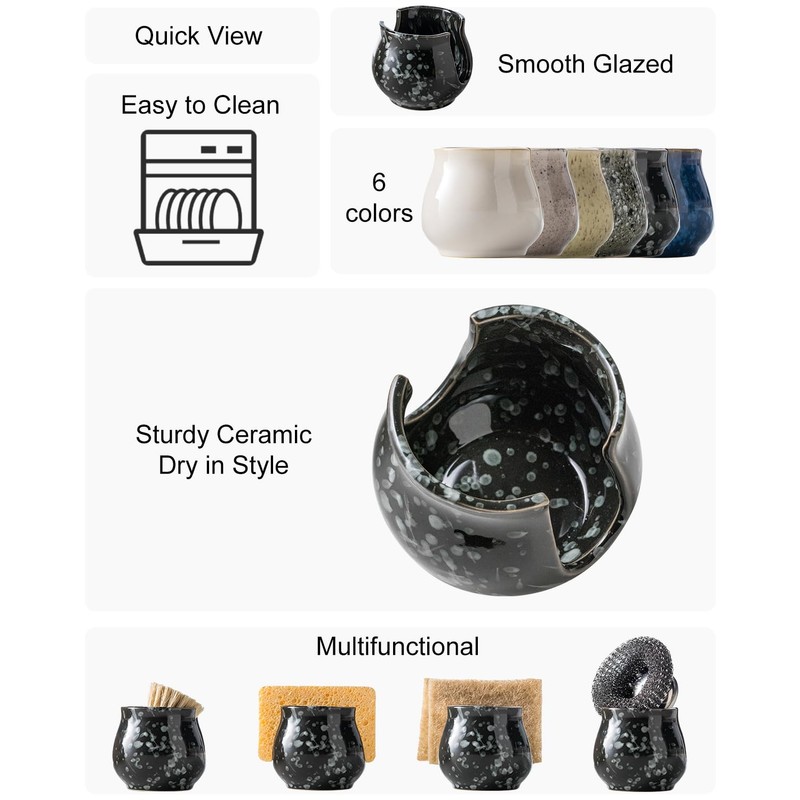 Zoeeker Kitchen Sponge Holder, Ceramic Dish Sponge Holder Sponge Organizer