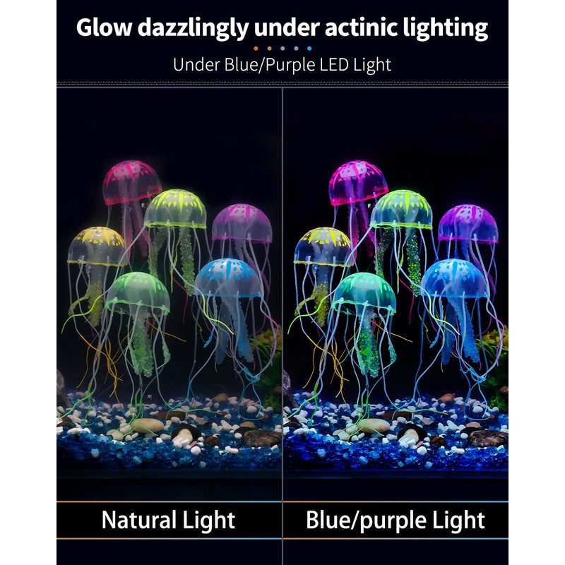 Uniclife 6 Pcs Glowing Jellyfish Ornament Decoration for Aquarium Fish