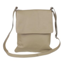 Girly Handbags Womens Italian Soft Leather Cross Body Messenger Bag Vera Plelle Shoulder Bag Flap Zipper Medium Light Taupe