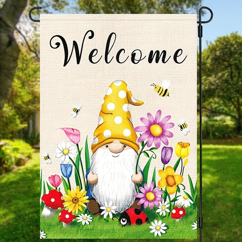 Spring Welcome Gnome Garden Flag 12 x 18 inch Double