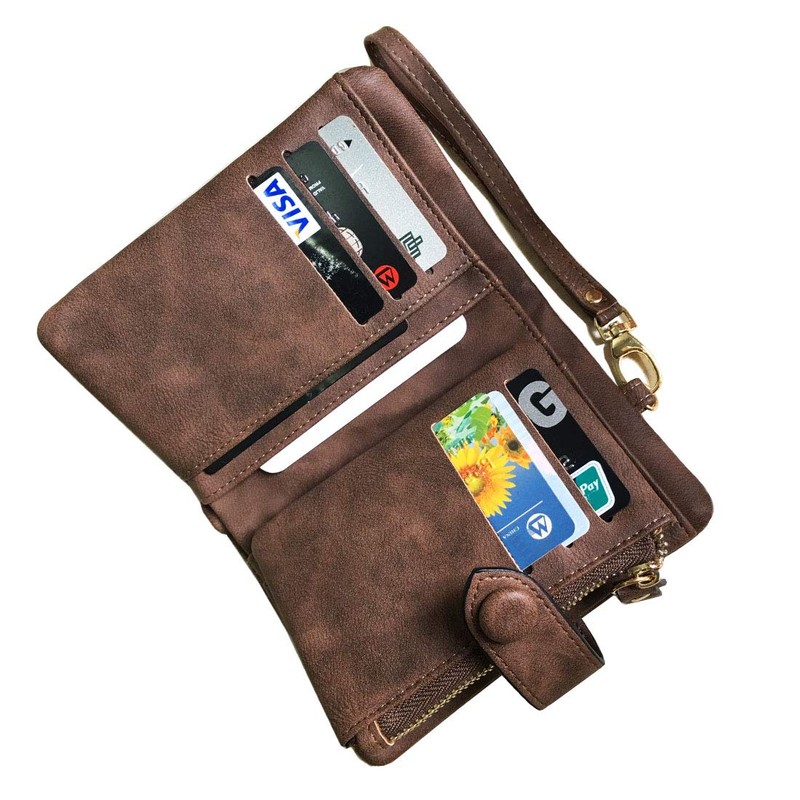 AOXONEL Women's Small Bifold Leather Wallet RFID Blocking Ladies Wristlet