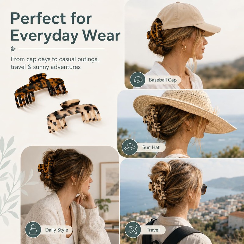2 Pack Large Hat Hair Clips for Women, Acetate Claw