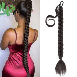 Gledola Long Braided Ponytail Extension 30 Inch Pre stretched Braiding Hair Extensions DIY Braid Ponytail Synthetic Hair Piece (Deep Brown, 30 inches)