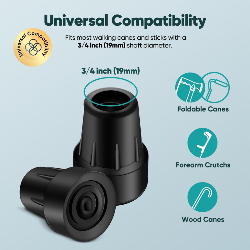 EVENABLY Cane Tips with Metal Insert – Durable Replacement for