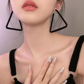 Yheakne Vintage Large Black Triangle Dangle Earrings Black Triangle Hoop Earrings Exaggerated Geometric Drop Earring Big Hollow Triangle Earring Jewelry for Women