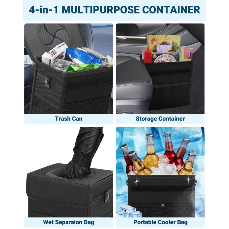 Capolo Car Trash Can with Lid, Leakproof Car Trash Bag