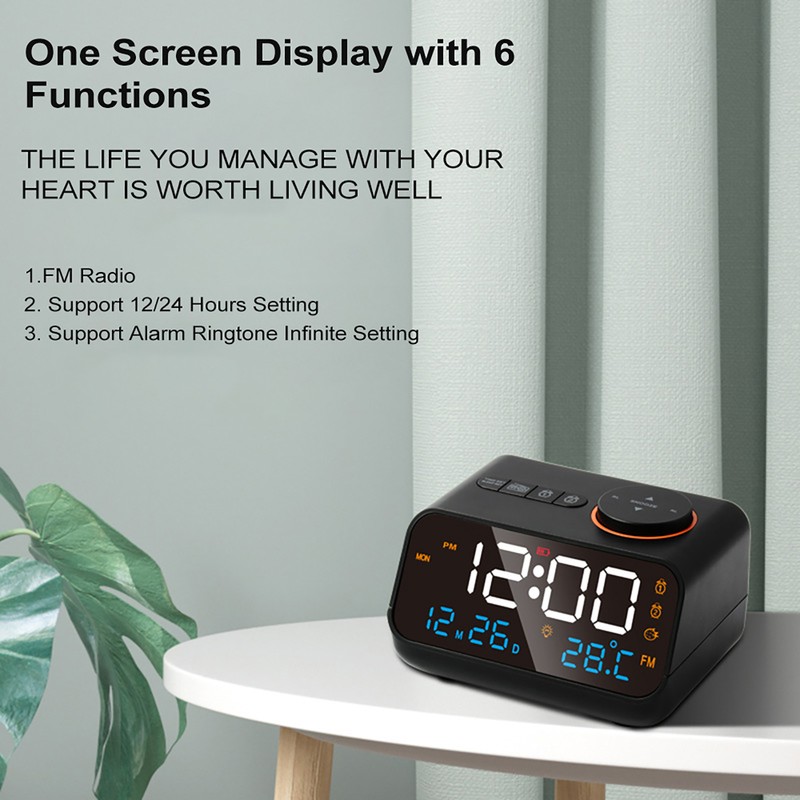 Digital Alarm Clock with Large LED Display FM Radio Sleep