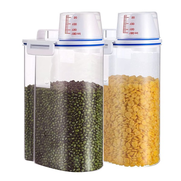 2 Pezzi Contenitori Alimentari per Cereali, 2L Contenitori Plastica Cucina Organizer con Coperchio Serbatoio Alimenti Secchi Cereali per Cereali Muesli Farina