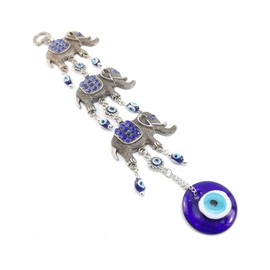 Decoración colgante de mal de ojo azul, amuleto nazar para colgar en la pared, protección del hogar y decoración de bendición (elefante + hamsa)