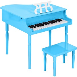 Best Choice Products Kids Classic Wooden 30-Key Mini Grand Piano Musical Instrument Toy w/ Piano Lid, Bench, Foldable Music Rack, Song Book, Note Stickers, Enamel Finish - Light Blue