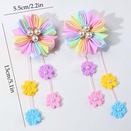 4 Pcs Rainbow Hair Clips Flower Hair Clips with Tassels Ribbon With Alligator Clips Cute Hair Accessories for Girls (color 1)