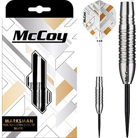 McCoy Darts D6019 Marksman | Premium 90% Tungsten Steel Tip Darts Set | Silver 24g