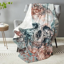 dhakalrlde for Skull & Flower Plush Flannel Blanket – Soft, Comfy & Lightweight – Warm, Fuzzy, Throw Blanket for Couch, Outdoor Use Cozy Home Decor 50in×60in