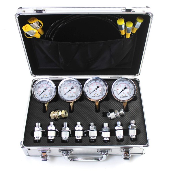 SINOCMP Hydraulic Test Gauge Kit with 10/25/40/60 Mpa Gauges Hydraulic