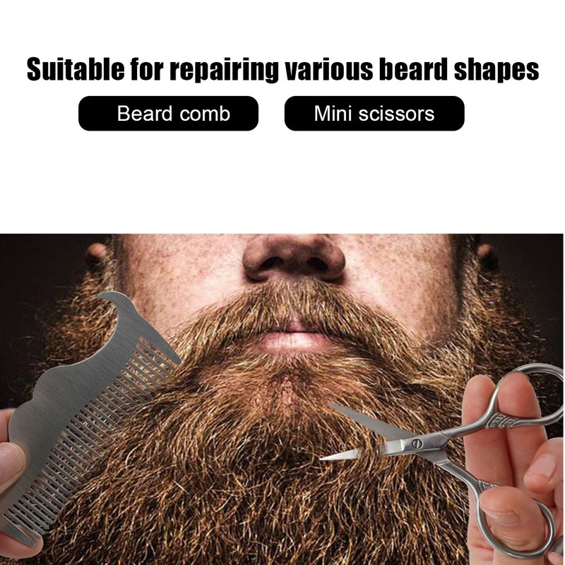 6pcs Beard Kit Shaving Knife Blade Beard Brush Scissors Storage