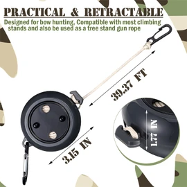 Threlaco 2 Pcs Retractable Bow Hoist Tree Stand Gear 29.5 ft Bow Rope Hunting Clip Easy Rope Rewinding for Deer Hunting and Gun Retriever Tree Stand Climbing Accessory(Black,Round)