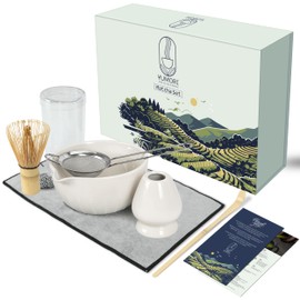 Yumori Matcha Whisk Set – 6 Pcs Matcha Whisk Set with White Bowl, Bamboo Whisk, Scoop, Sifter, Whisk Holder & Cleaning Cloth, Traditional Matcha Set in Magnetic Gift Box