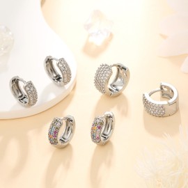 LYLYMIMI 3 Pairs Small Gold Hoop Earrings Set for Women Golden Cartilage Earrings Diamond Pave Gold Earrings Set with Sterling Silver Post (silver)